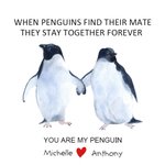Personalised Penguin Matching Heart Couple Necklaces with Engraved Names Set of 2 Birthstone Jewellery Valentine's Day Anniversary Gift for Loved One
