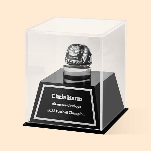 Personalized Engraved Championship Ring Display Acrylic Case for Fantasy Football Baseball Softball Ring Gift for Ball Game Sport Lover
