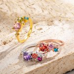 Anillo personalizado de latón y plata de ley con piedra de nacimiento para mujeres Día de la madre