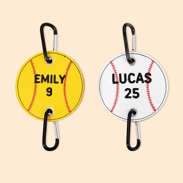 Nome personalizzato ricamato in pelle Acrilico Baseball Softball Borse Holder Tag Regali per gli amanti dei giocatori sportivi