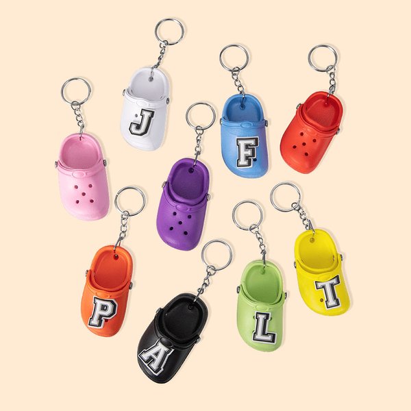 Personalized Pair of Silicone Slipper Keychain with Initial for Boyfriend Girlfriend or Family
