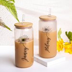 Personalized Wild Flower Birth Flower and Name Can Glass Tumbler 20oz Gift for Bridesmaid