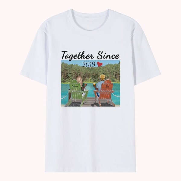 Personalized Tree and Lake Couple Holiday Design Travel T-shirt