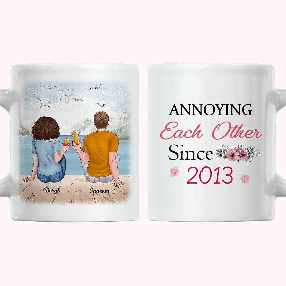 Tasse en céramique blanche personnalisée d'amour doux de couples de vacances de plage pour le bureau et la maison