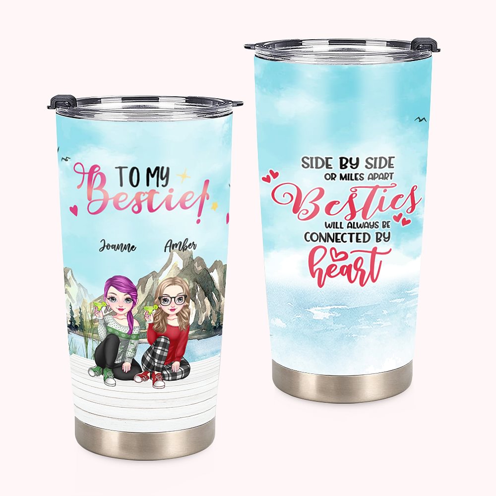 Personalizzato Besties Side By Side The Lake Cheers 20oz Tumbler Regalo per Besties Uso quotidiano per la migliore amica
