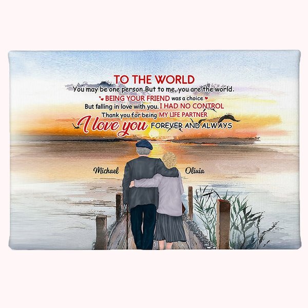 Personalized Old Couple Sunset to the World Love You Forever Poster Frameless Painting Valentine's Day Anniversary Wall Decoration