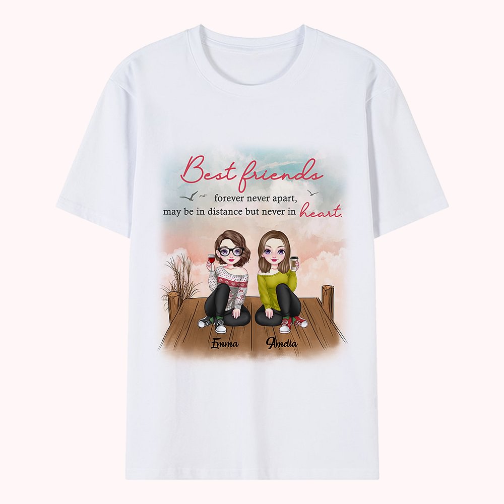 Cadeau personnalisé de T-shirt d'oiseau de boisson de pont en bois de meilleur ami pour toujours jamais à part pour le voyage de meilleur ami