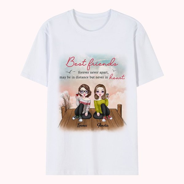 Personalizado Best Friend Forever Never Apart Puente de madera Bebida Pájaro Camiseta Regalo para Best Friend Viaje