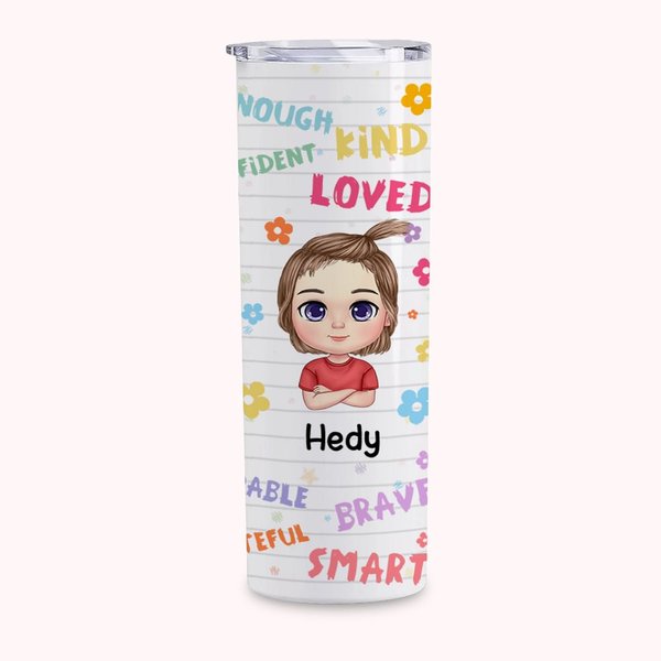 Personalized Reward Children Encourage Cute Flower Elements Straight Skinny Tumbler Back to School Gifts Reusable Water Bottle
