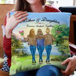 Personalisierte Mutter und Tochter Forever Linked Together Lakeside Sunset Vew Überwurf Kissenbezug Muttertagsgeschenk für Wohnzimmer