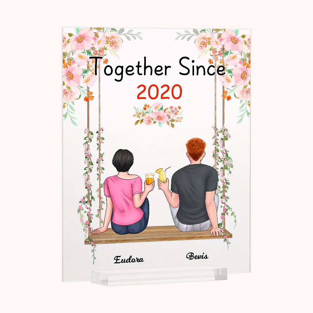 Personnalisé Couple Assis sur Balançoire Ensemble Décoration Florale Plaque Acrylique Cadeaux d'Amie Décorations de Maison