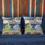 Henkilökohtainen aviomies ja vaimo Travel Holiday Lakeside Snow Mountain heittää tyynyn kansi syntymäpäivälahja makuuhuoneen sisustus