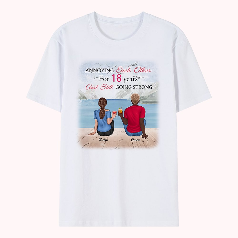 T-shirt personnalisé jeune couple Love Forever Drink Cheer Seaside cadeau Saint Valentin