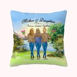 Personalisierte Mutter und Tochter Forever Linked Together Lakeside Sunset Vew Überwurf Kissenbezug Muttertagsgeschenk für Wohnzimmer