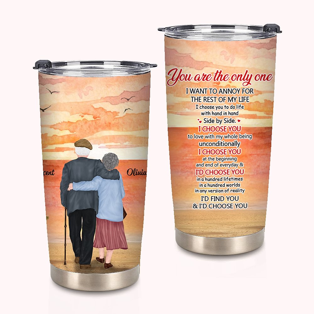 Personnalisé Only One Love Old Couple Story Sunset 20 oz Tumbler Anniversaire pour boissons chaudes et froides