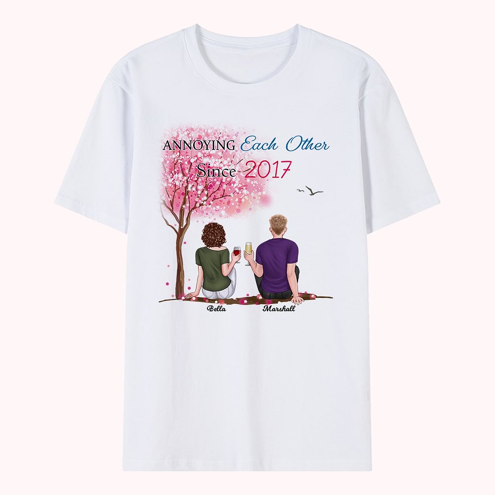 T-shirt personnalisé d'arbre de jeune couple d'amour éternel anniversaire