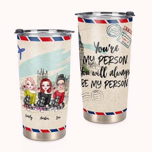 Personalisierter Besties-Umschlag Flugzeug You Will Always Be My Person 20 Unzen Tumbler Geschenk für den besten Freund Geburtstagsgeschenk für heiße 
