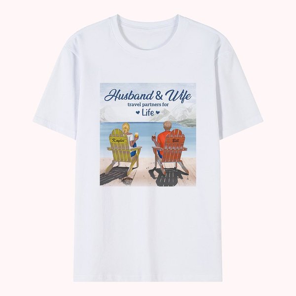 Personalized Husband and Wife Beach Travel Partners for Life T-shirt Honeymoon Travel Gift