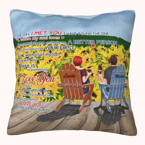 Poema de Amor Personalizado Girasol Jardín Pareja Tiempo Libre Funda de Almohada Regalo de Cumpleaños Decoración de Dormitorio