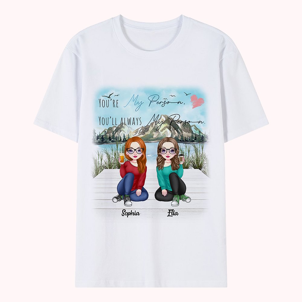 Besties personnalisés assis sur le pont en bois vous êtes ma personne T-shirt cadeau pour meilleur ami voyage joyeux anniversaire cadeau
