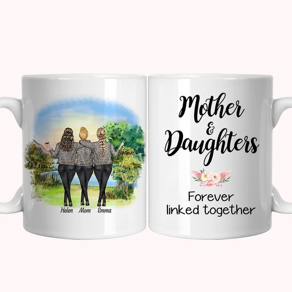 Personalisierte Mutter und Tochter mit Berg-Design, Feier, weiße Keramiktasse für Thanksgiving, Weihnachtsgeschenke, Teetasse