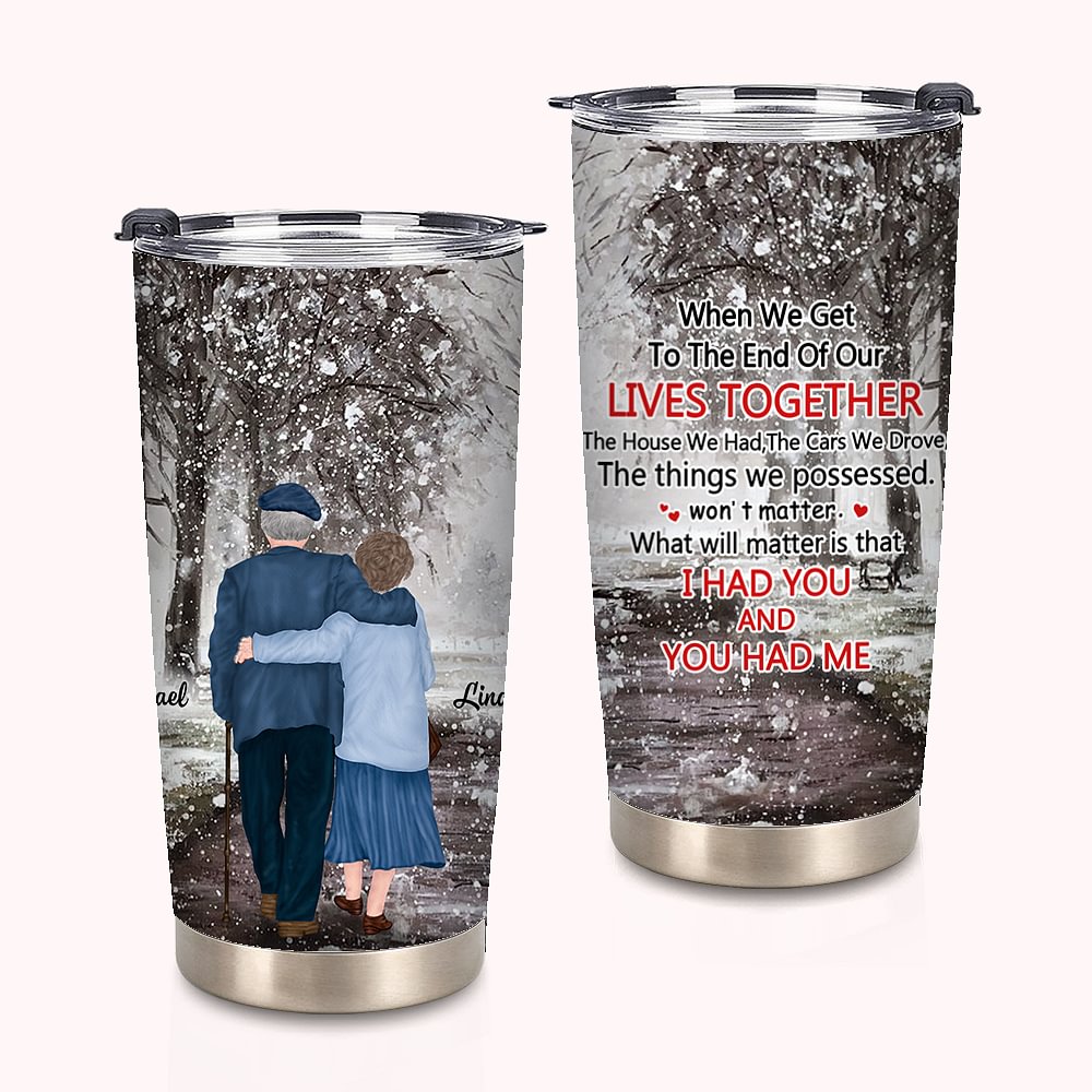 Personnalisé vieux couple vit ensemble neige hiver 20 oz gobelet Saint Valentin usage quotidien