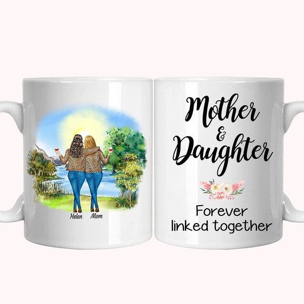 Personalized Mother and Daughters Forever linked Together Tree Travel White Ceramic Mug