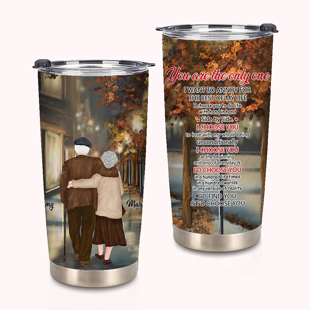 Personnalisé vieux couple s'aiment rester ensemble pendant de nombreuses années feuilles d'automne 20 oz gobelet anniversaire usage quotidien
