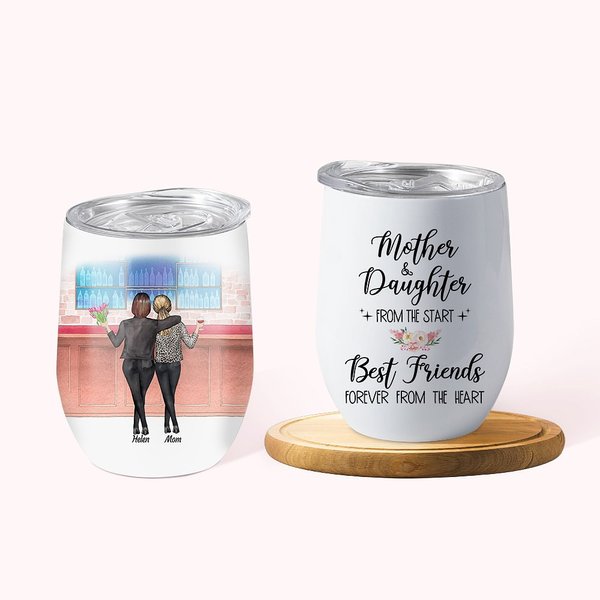 Gepersonaliseerde Moeder en Dochter Beste Vriend Voor Altijd Vanuit Het Hart Dubbele Muur Vacuüm Wijn Tumbler Moederdag Cadeau