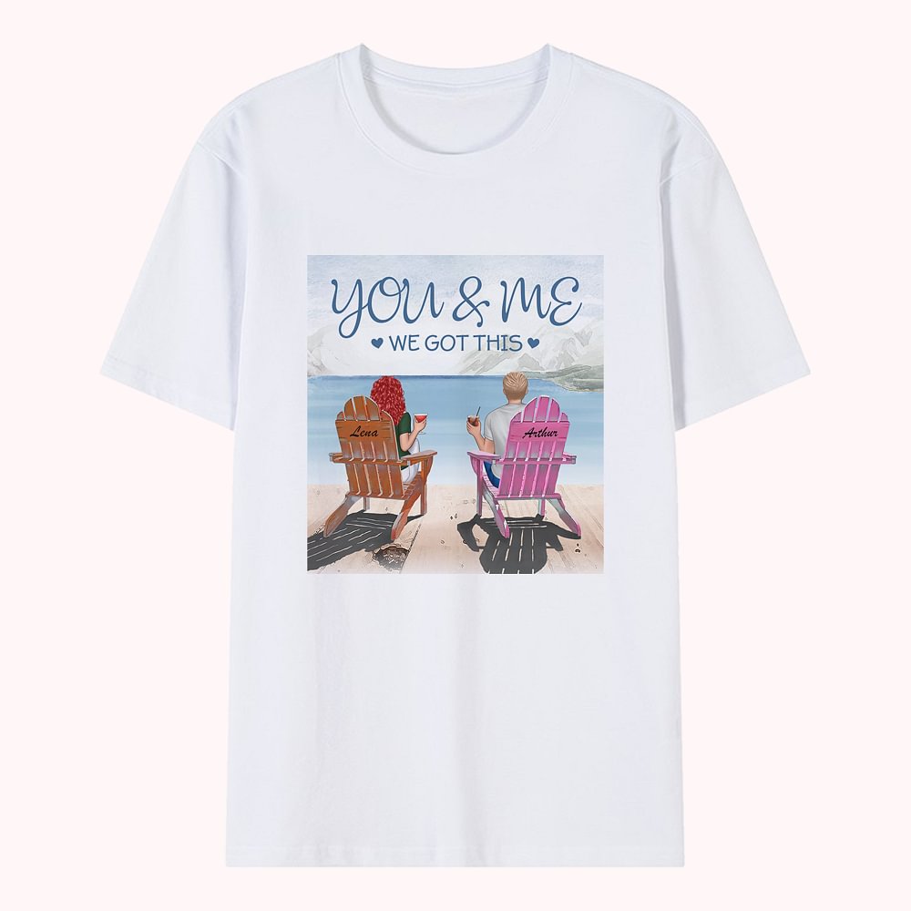 Cadeau personnalisé d'anniversaire de T-shirt de couple de vacances de vacances de plage vous et moi