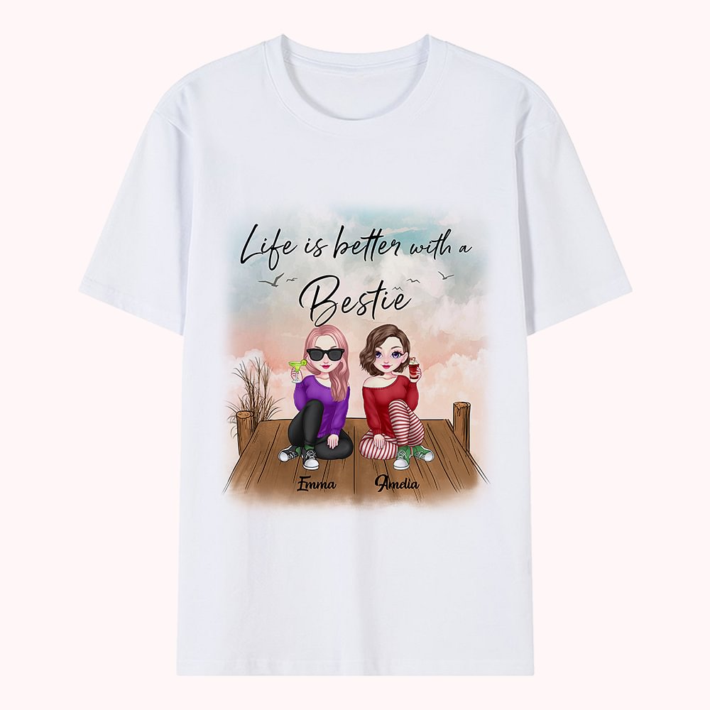 Pont en bois Besties personnalisé Drink Life is Better with Besties T-shirt Gift for Besties T-Shirt Best Friend Gift