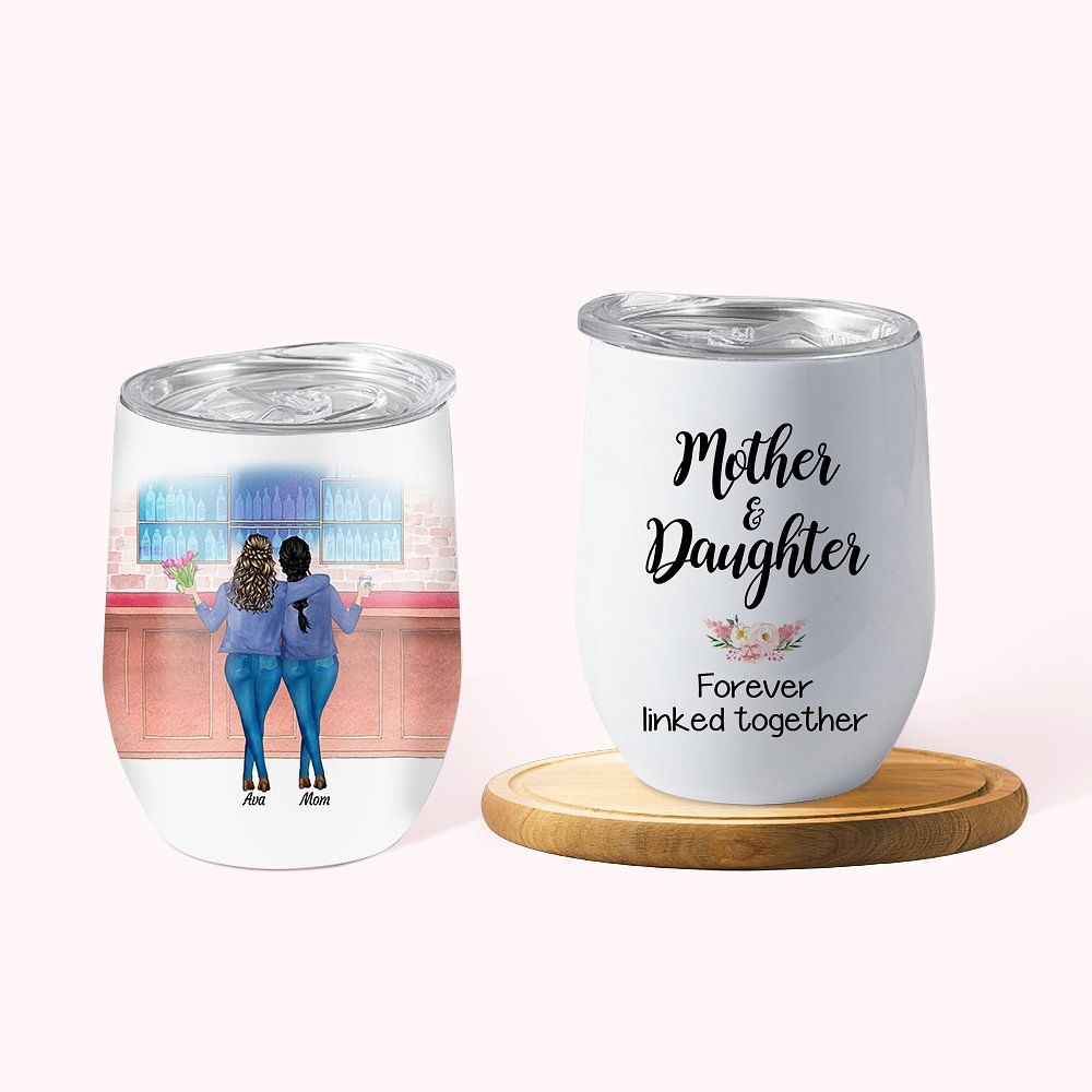 Gobelet Isolant Personnalisé avec 2-4 Dessins Personnage Maman et Fille Cadeau Fête des Mères pour Famille