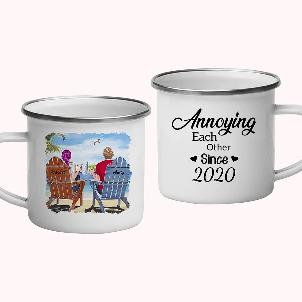 Tasse en émail de voyage de plage de bord de mer personnalisée ennuyeuse la Saint-Valentin solide et durable