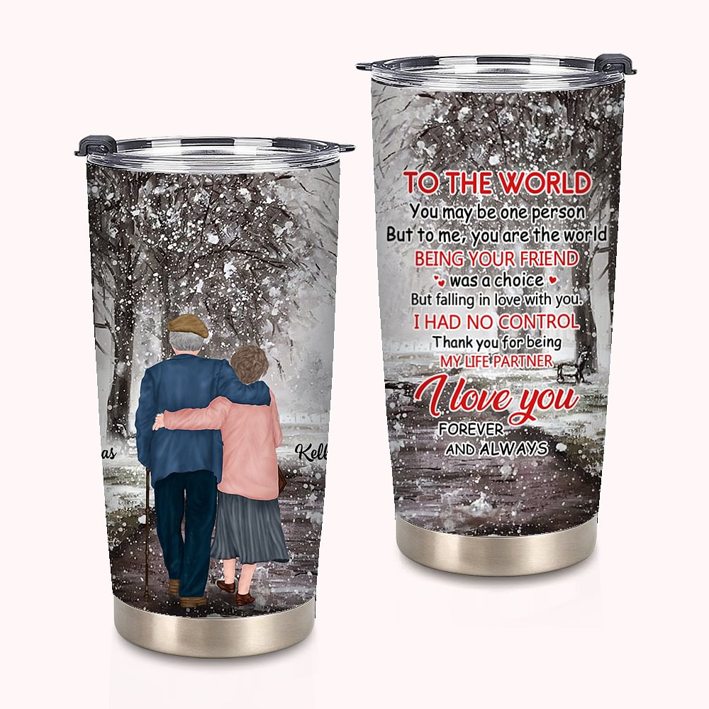 Personnalisé vieux couple tomber amoureux l'un de l'autre pendant de nombreuses années hiver neige 20 oz gobelet Saint Valentin pour boissons