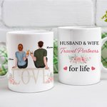 Personalized Husband and Wife Travel Partners for Life Couple Cheers White Ceramic Mug Couple Gift 11oz or 15oz