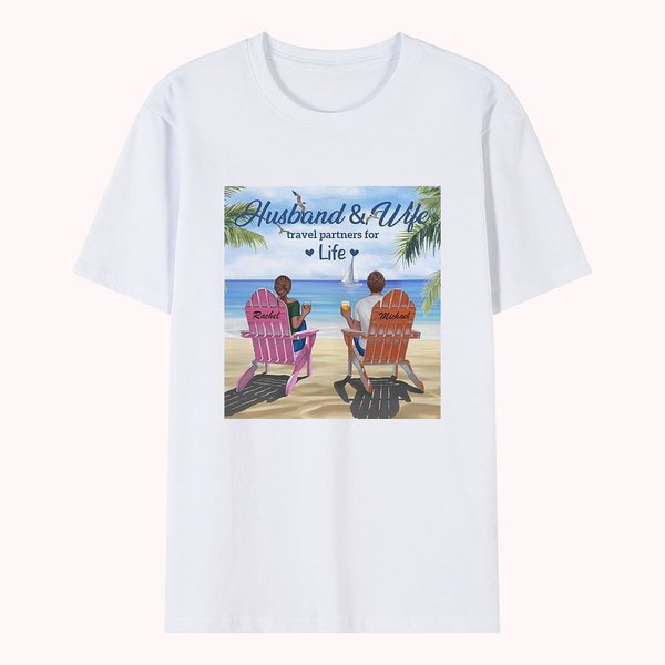 Personalized Husband and Wife Travel Partners for Life Summer Vacation Couple Travel T-shirt Anniversary Gift