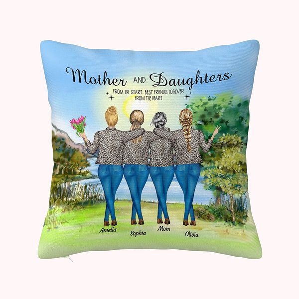 Personalized Mother and Daughters from the Start Lakeside Trees Vew Throw Pillow Cover Gift for Mom for Living Room