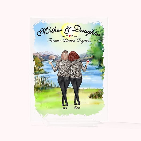 Madre e figlia personalizzate Buone feste Piccola placca acrilica di erba verde del fiume Decorazione acrilica per la festa della mamma