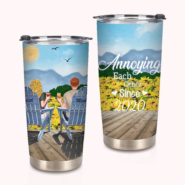 Personalized Annoying Each Other Couple on Chairs with Sunflowers 20oz Tumbler Anniversary Gift Daily Use