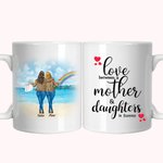Personalisierte Regenbogen-Meer und Strand-Liebe zwischen Müttern und Töchtern, weiße Keramiktasse, Muttergeschenke von Tochter