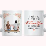 Gepersonaliseerde ik ontmoette je ik vond je leuk ik hou van je paar viering wit keramische mok jubileum en bruiloft geschenken