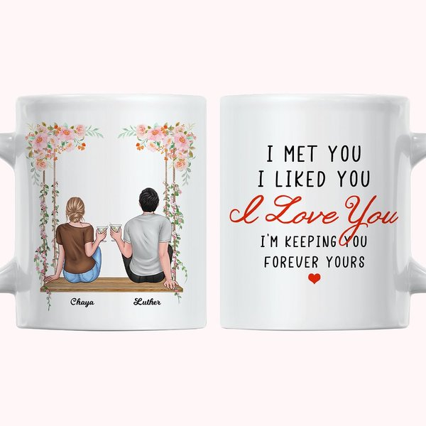 Gepersonaliseerde ik ontmoette je ik vond je leuk ik hou van je paar viering wit keramische mok jubileum en bruiloft geschenken