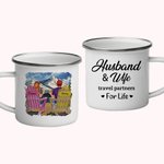 Personalized Husband and Wife Travel Partner for Life Couple Mountain Enamel Mug Easy to Clean Anniversary Birthday