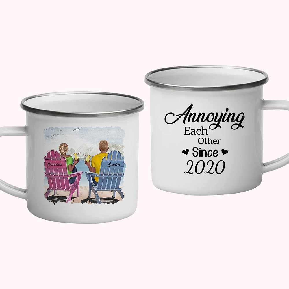 Personnalisé ennuyeux l'un l'autre Snow Mountain Couple émail tasse forte anniversaire cadeaux de Noël