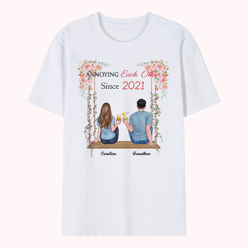 Personnalisé Couple Cheer Love Story Swinging Together T-shirt Anniversaire Sport