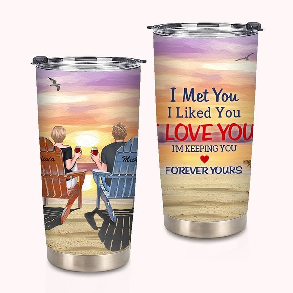 Personnalisé I'm Keeping You Forever Yours Seaside Sunset This Couple on Chairs 20oz Tumbler Valentine's Day Gift Daily Use