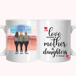 Personalisierte Liebe zwischen einer Mutter und Töchtern beim Einkaufen, weiße Keramiktasse, Geschenke für Mama