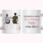 Personalized Husband and Wife Travel Partners for Life Couple Cheers White Ceramic Mug Couple Gift 11oz or 15oz