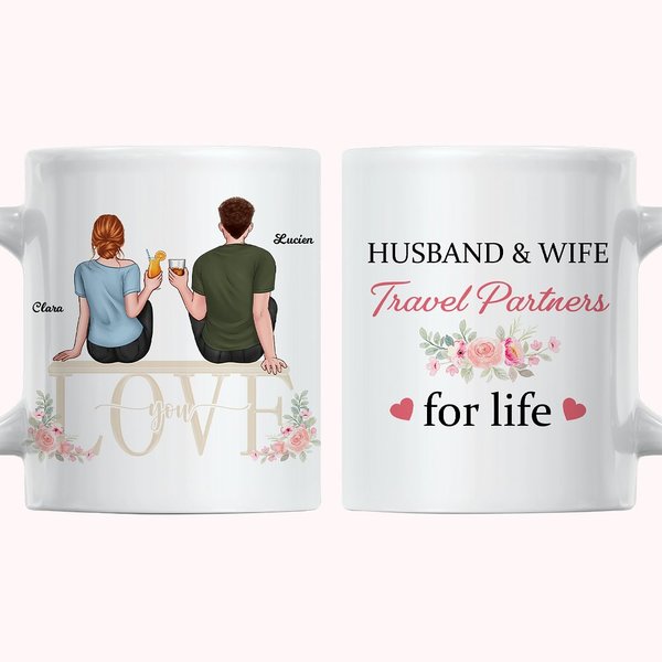 Personalized Husband and Wife Travel Partners for Life Couple Cheers White Ceramic Mug Couple Gift 11oz or 15oz