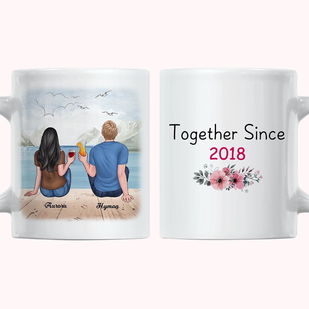 Tasse en céramique blanche de vacances de plage de jeune couple ensemble personnalisé pour le cadeau d'anniversaire de la Saint-Valentin